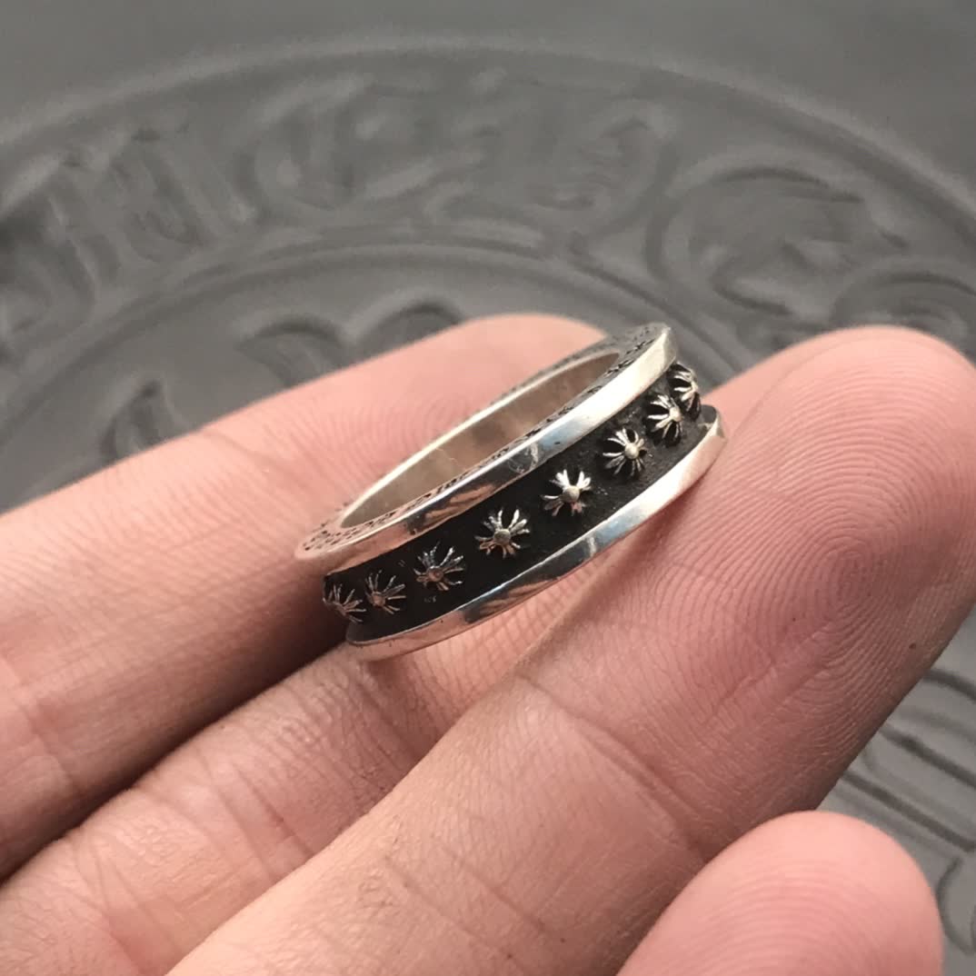 Chrome Hearts 925 Sterling Silver Ring with Leaf Pattern